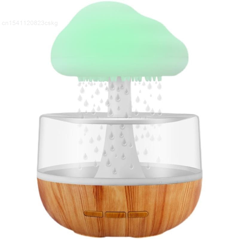 Compact Desktop Rain Cloud Humidifier with LED lighting and aromatherapy capabilities, perfect for creating a relaxing environment and enhancing air quality.